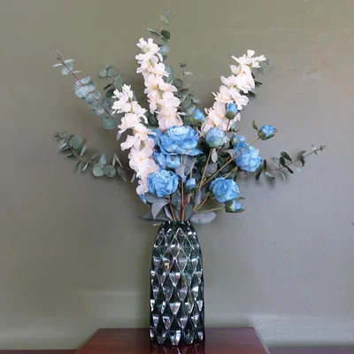 The Range Blue Peony White Delphinium Eucalyptus Glass Vase - Blue Peony Delphinium Glass Vase