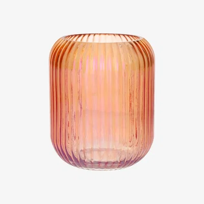 The Range Ribbed Pearlescent Glass Vase - Peach