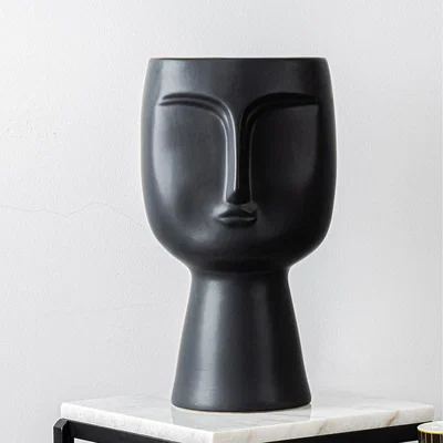The Range Classy Face Ceramic Vase for Living Room Decor - Matte Black