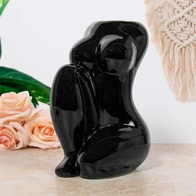 The Range Large Ceramic Female Human Body Vase Black  - Black