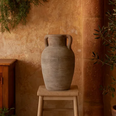 The Range Siena Tall Stoneware Amphora Vase with Handles Soft - Brown
