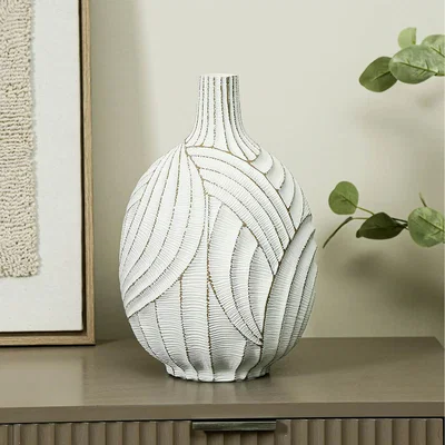 The Range Vanity Living White with Brown Lining Polyresin Vase - White / 30cm