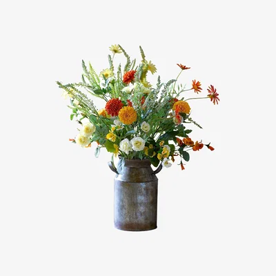 The Range Artificial Marigold Flower Arrangement in Milk Churn Vase - Orange, Red, White