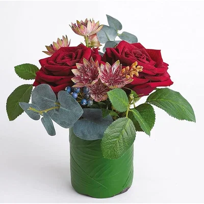 The Range Artificial Tithe Rose Astrantia Flower Arrangement in Vase - Red, Pink, Green