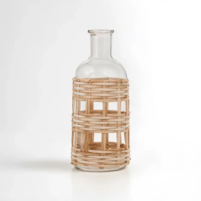 The Range Gaia Medium Glass Vase in Metallic Antique Finish - Glass 90%,Cane 10%