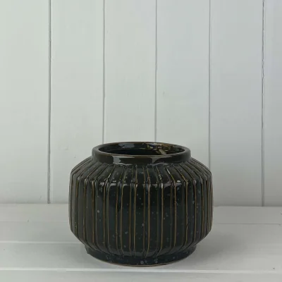 The Range Glossy Vase - Black with gold accents