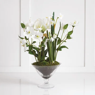 The Range Artificial Amaryllis Plant in Footed Glass Vase - White