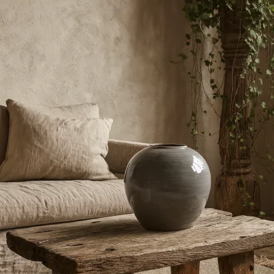 The Range Starburst Glazed Ceramic Cylindrical Vase - Grey