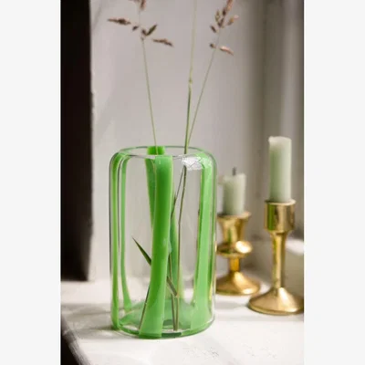 Rockett St George Green Striped Glass Vase