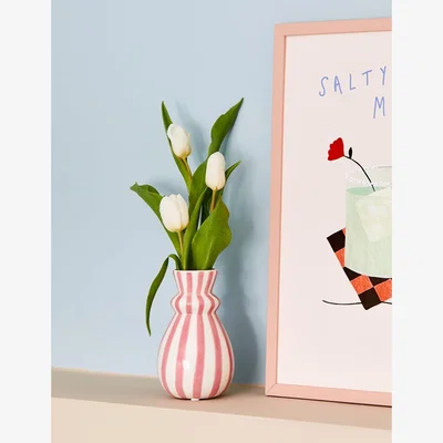 Rose & Grey White & Pink Stripe Bud Vase