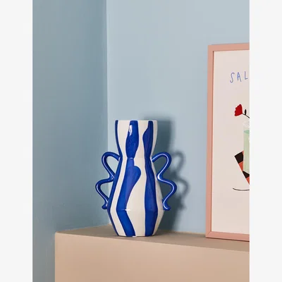 Rose & Grey White & Cobalt Blue Vase with Handles
