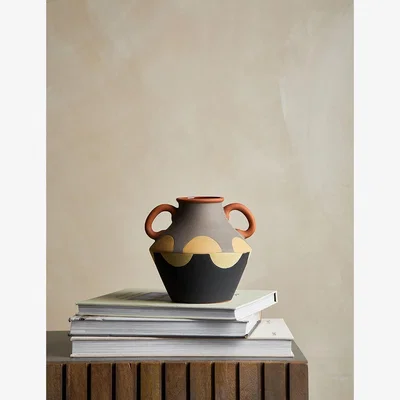 Rose & Grey Handpainted Terracotta Vase