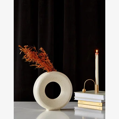 Rose & Grey HKliving White Speckled Ceramic Circle Vase