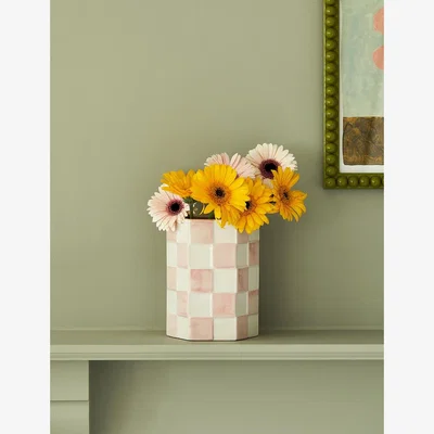 Rose & Grey Pink Chequerboard Hexagon Vase