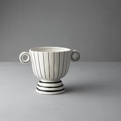 Sazy Monochrome Ceramic Flower Vase, Small, Black & White