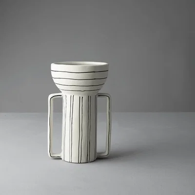 Sazy Monochrome Ceramic Flower Vase, Large, Black & White