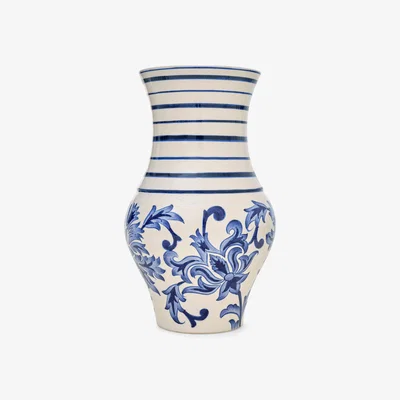 Sazy Mazarine Handpainted Vase, Cobalt - White, M