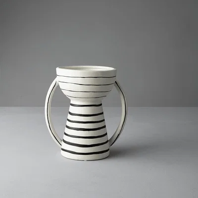 Sazy Monochrome Ceramic Flower Vase, Medium, Black & White