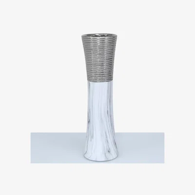 Teddy Beau Deco Home Marble White & Silver Hourglass Shaped Vase