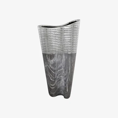 Teddy Beau Deco Home 38cm Slim Wave Vase Grey Silver / Silver