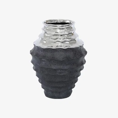Teddy Beau Deco Home 37.5cm Silver And Matte Black Vase
