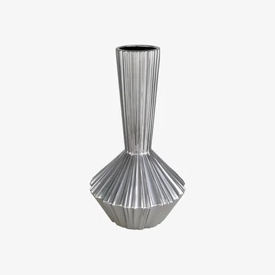 Teddy Beau Deco Home Medium Silver Ribbed Vase