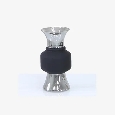 Teddy Beau Deco Home 50cm Fluted Glass Vase Black And Chrome