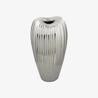 Teddy Beau Deco Home Large Silver Ribbed Vase