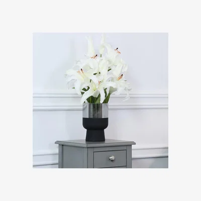 Teddy Beau Deco Home 19cm Glass Hurricane Vase Black And Chrome / Chrome