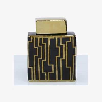 Teddy Beau Deco Home Medium 21cm Black & Gold Ginger Jar / Gold