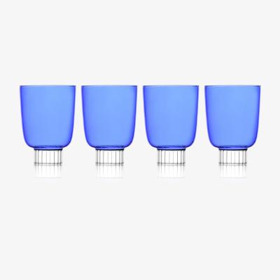 Wolf & Badger A Set Of Four Stemless Wine Glasses In Cobalt Blue | Sprezz