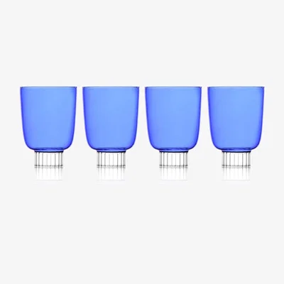 Wolf & Badger A Set Of Four Stemless Wine Glasses In Cobalt Blue | Sprezz