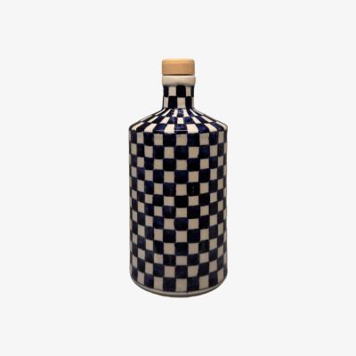 Wolf & Badger Blue / White Artisan Crafted Ceramic Checked Bottle And Vase Black and Wild