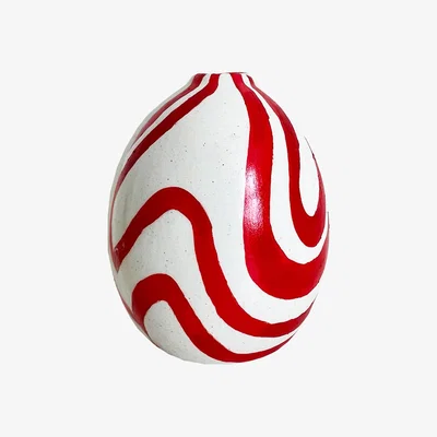 Wolf & Badger White / Red Mini Red Swirl Vase | Quillattire
