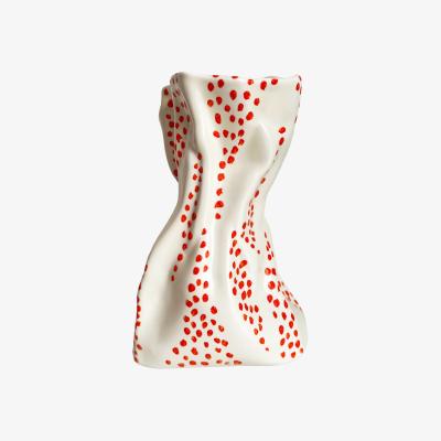 Wolf & Badger Neutrals Cream Crinkle Vase With Orange Dots | Quillattire