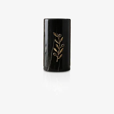 Wolf & Badger Black / Gold Black Marble Vase With Gold Olive Branch Detail | Anatoliacraft