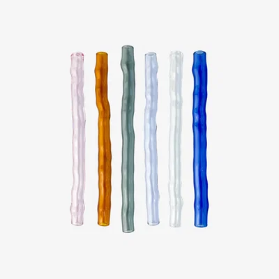 Wolf & Badger Pink / Purple / Grey Wavy Cocktail Drinking Straw | Set Of Six | Assorted Colors | Karen Kriegel