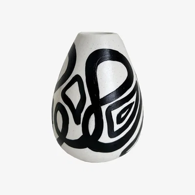 Wolf & Badger White / Black Mini Black Swirl Round Vase | Quillattire