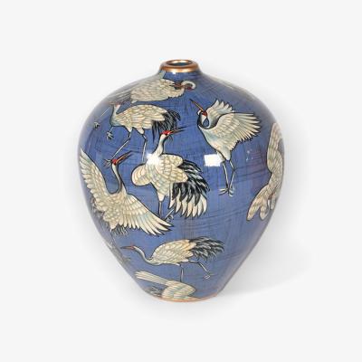 Wolf & Badger Hand-Painted Stork Vase In Twilight Blue | Fable and Mirth