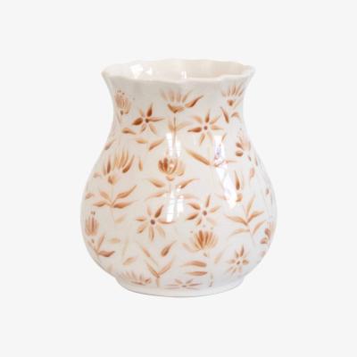 Wolf & Badger Neutrals / White / Brown Sunburst Floral Short Scallop Vase Autumn Brown Rosanna Corfe