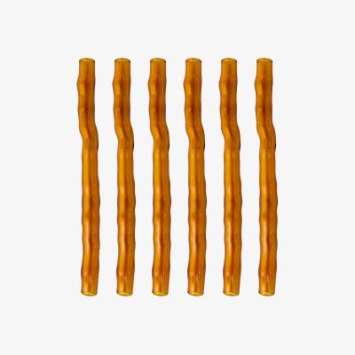 Wolf & Badger Yellow / Orange / Brown Wavy Cocktail Drinking Straw | Set Of Six | Amber | Karen Kriegel