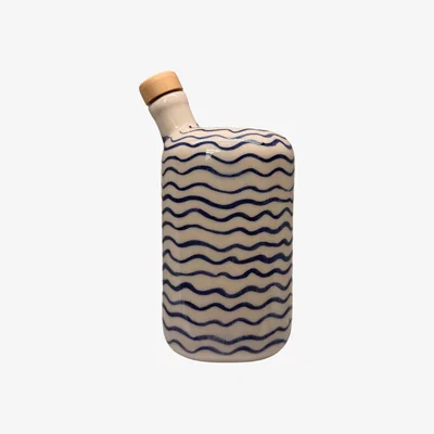 Wolf & Badger Blue / White Artisan Crafted Ceramic Navy Wavy Bottle And Vase Black and Wild