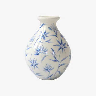 Wolf & Badger Blue / White Sunburst Flowers Bud Vase - Blue Rosanna Corfe