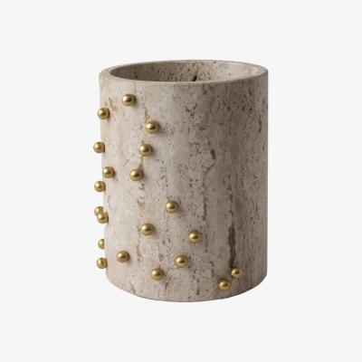 Wolf & Badger Neutrals Confetti Wide Marble And Brass Vase - Travertine . Bruci Editora De Diseño