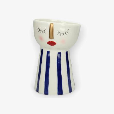 Wolf & Badger Blue / White Serene Sleeping Ceramic Face Vase | Fable and Mirth