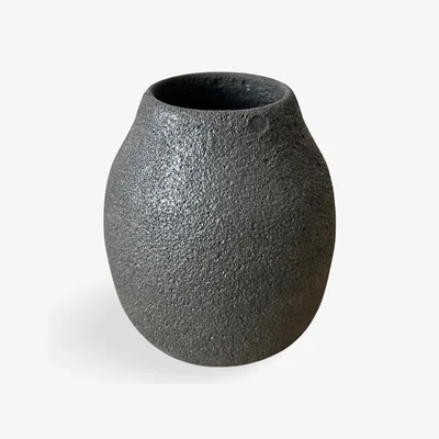 Wolf & Badger Black Round Crater Vase Gina Desantis Ceramics