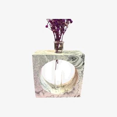 Wolf & Badger Square Block Vase - White Marbled | By Shax