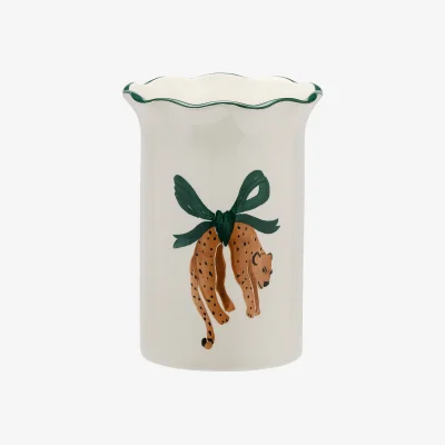 Westwing Hand-Painted Vase Leopard, H 21 cm