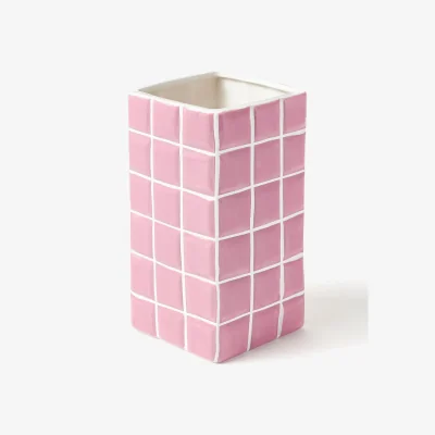 Westwing Design Vase Tile with A Tile Look, H 21 cm