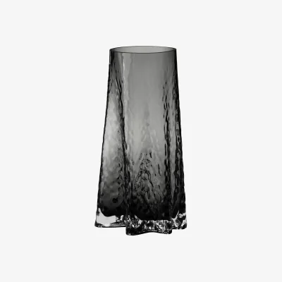 Westwing Mouth-Blown Glass Vase Gry with Structured Surface, H 30 cm